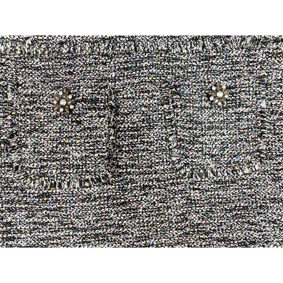 Grey Multicolor Tweed Skirt with Crystals on Pockets - Size 28 - Picture 2 of 4